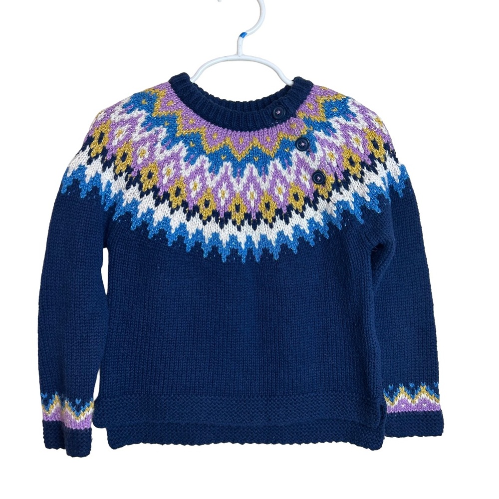 Boden Fair Isle Sweater 3-4Y Navy Metallic Nordic Knit